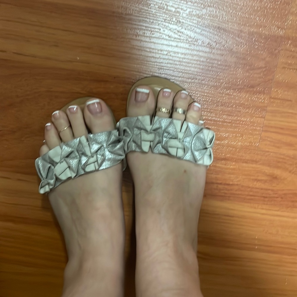 Cathy Jean slide with strap detailing.